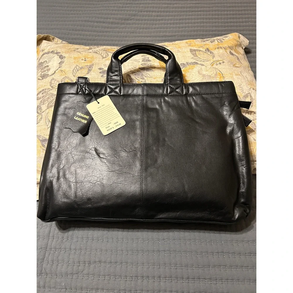 Winn International Black Leather Briefcase Laptop Bag Style 5428 NWT